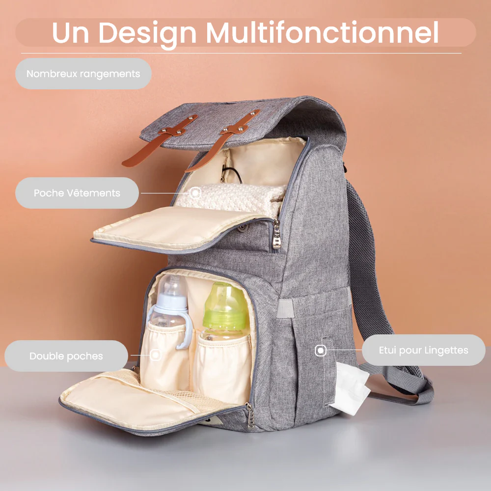 Sac à dos à langer (Gris) – Image 2