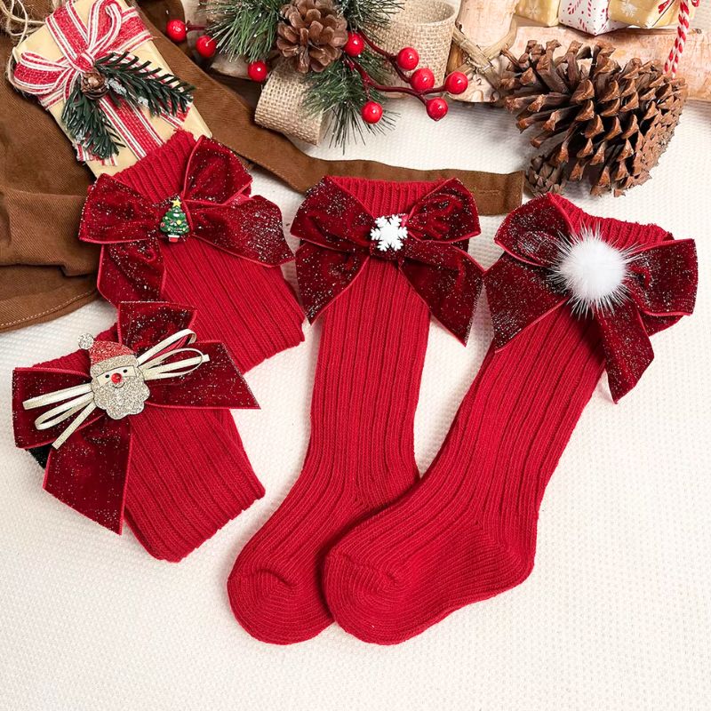 Chaussettes De Noël Hautes Rouges Enfants – Image 2