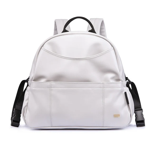 Sac à dos à langer cuir vegan (gris pastel)